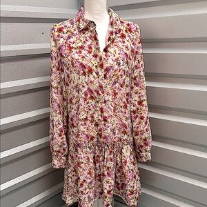 Philosophy Women's Long Sleeve Floral Collared Ruffle‎ Mini Dress Size Medium